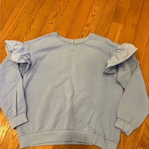 H&M Ruffle Sleeve Soft Blue Knit Sweatshirt Top